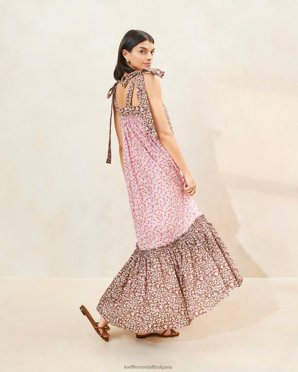 дрехи ягода/кафяви цветя Loeffler Randall N248X186 Жени Шае рокля с волани