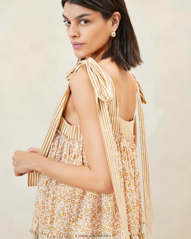 дрехи кафяво флорално/кафяво райе Loeffler Randall N248X189 Жени janie рокля с волани
