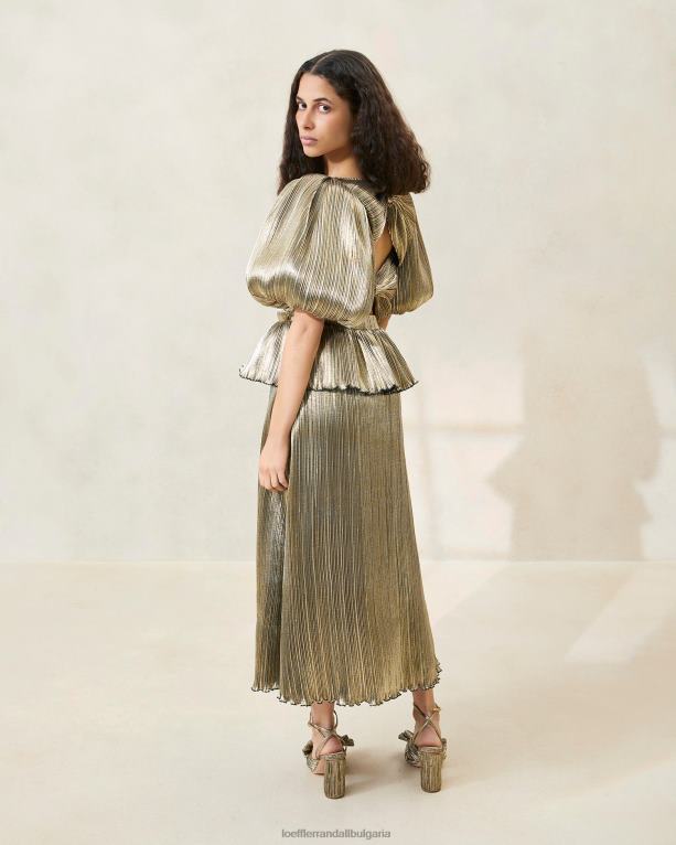 дрехи тъмно злато Loeffler Randall N248X194 Жени плисирана рокля с буф ръкав dorit