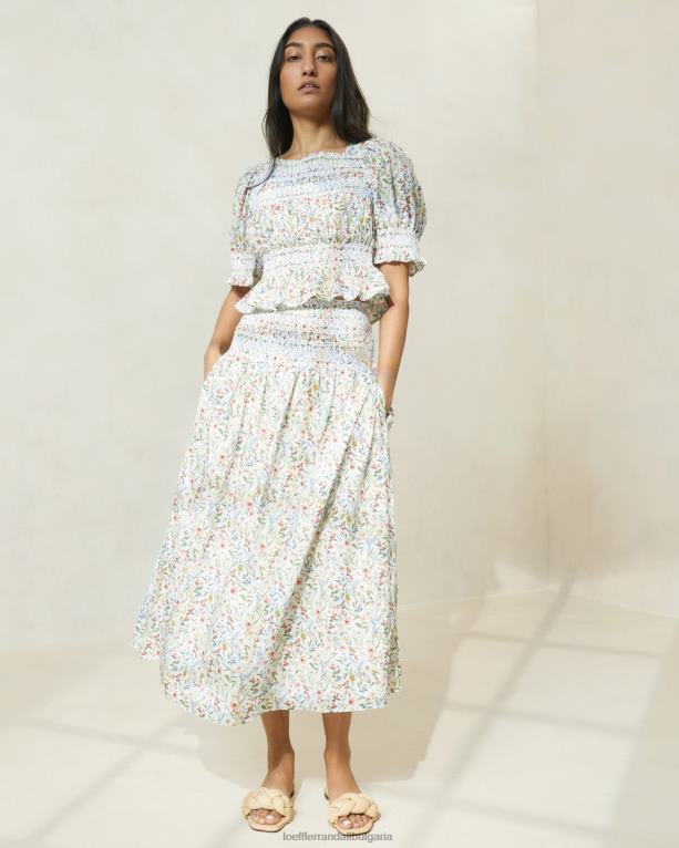 дрехи крем/детелина/мак мултифлорален Loeffler Randall N248X218 Жени теодора миди пола със стегната талия