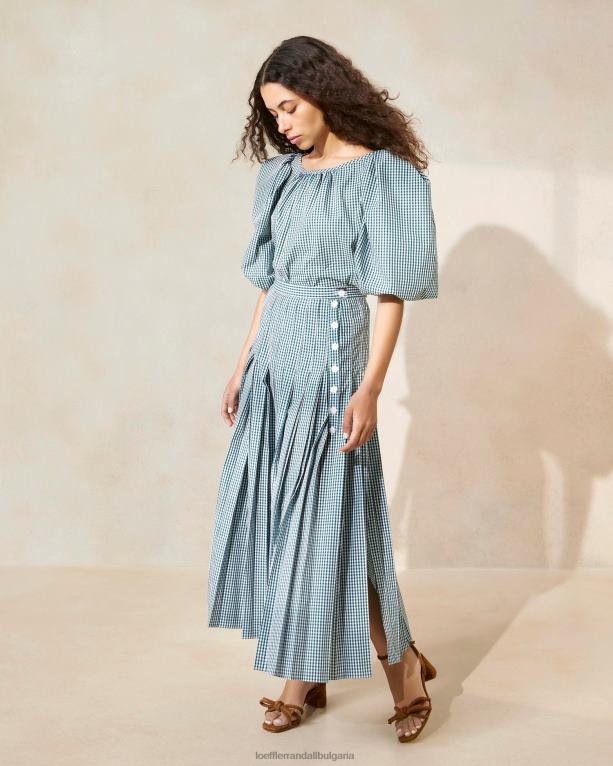 дрехи мини зелен гингам Loeffler Randall N248X223 Жени плисирана пола emlyn