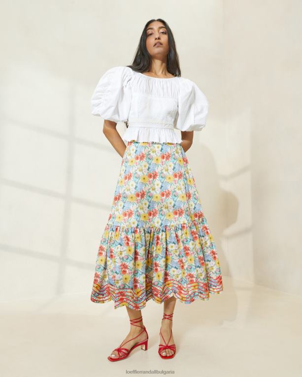 дрехи мулти макови цветя Loeffler Randall N248X227 Жени опална пола с волани