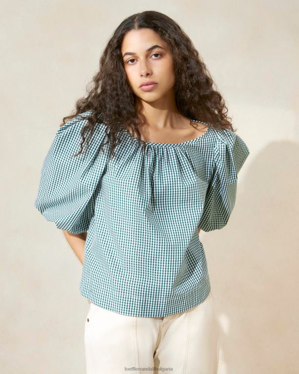 дрехи мини зелен гингам Loeffler Randall N248X207 Жени блуза шатра eliza