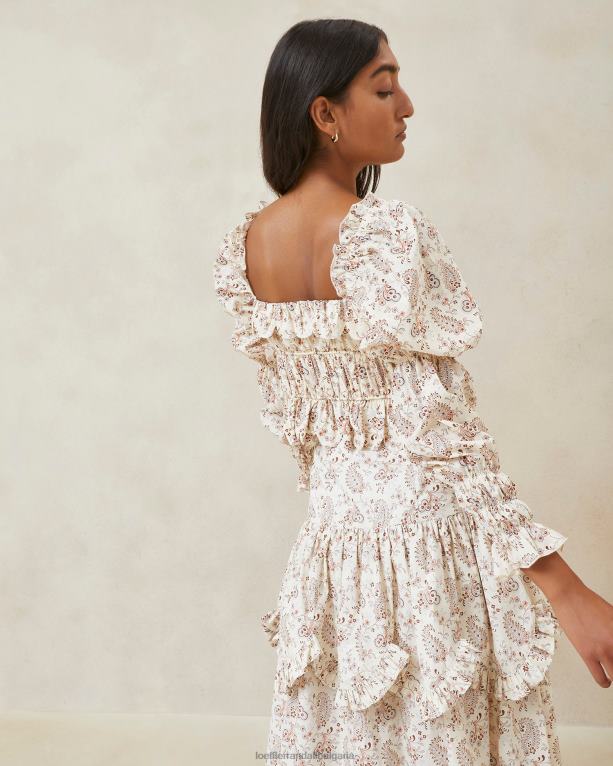 дрехи крем пейсли флорален Loeffler Randall N248X239 Жени misha пейсли горнище с вълнисти волани