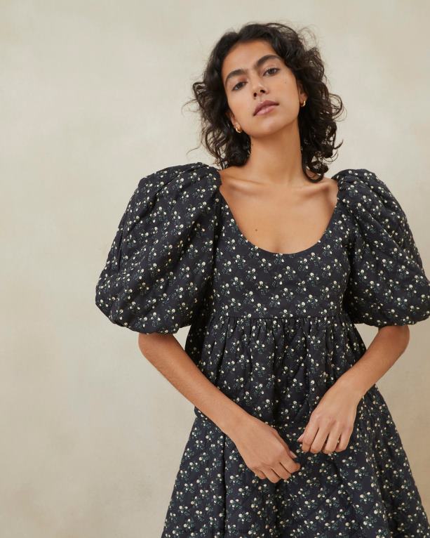 дрехи черен дици флорален Loeffler Randall N248X247 Жени капитониран горнище jessalyn