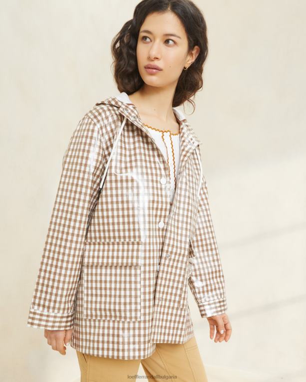 дрехи кафяв гингам Loeffler Randall N248X257 Жени мъгливо яке за дъжд