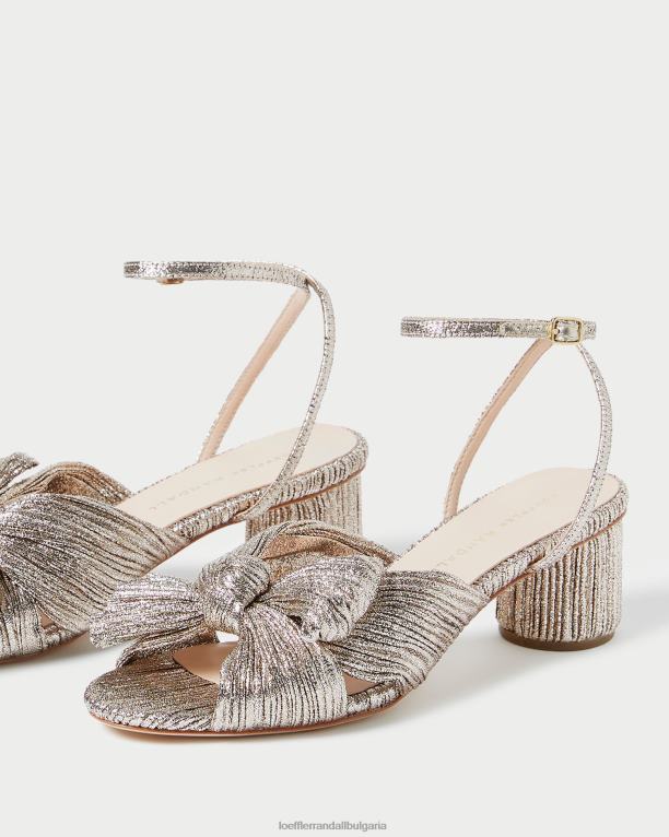 обувки шампанско Loeffler Randall N248X53 Жени плисирана пета с далия
