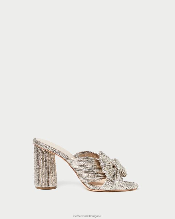 обувки шампанско Loeffler Randall N248X69 Жени пени плисирана лък пета