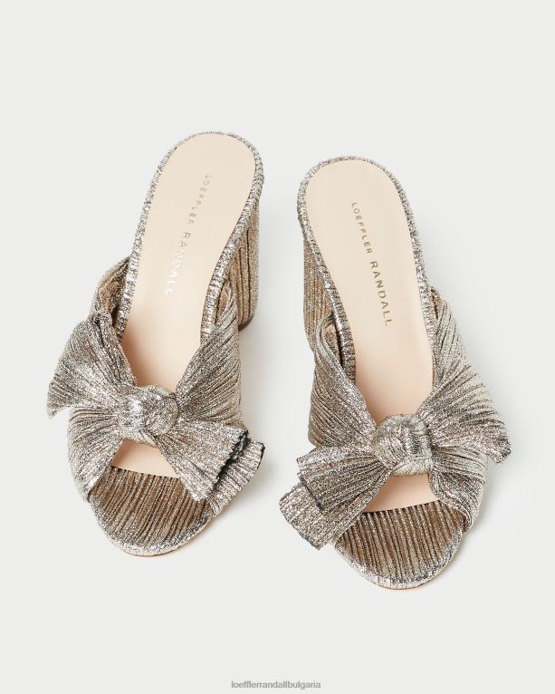 обувки шампанско Loeffler Randall N248X69 Жени пени плисирана лък пета