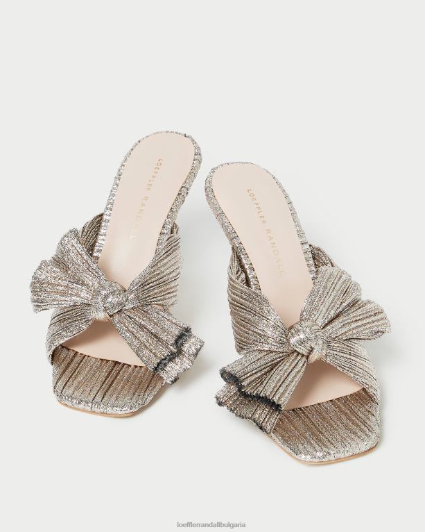 обувки шампанско Loeffler Randall N248X94 Жени claudia плисирано муле с лък