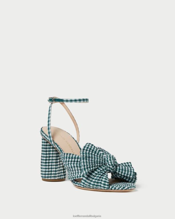 обувки мини зелен гингам Loeffler Randall N248X96 Жени камелия лък пета