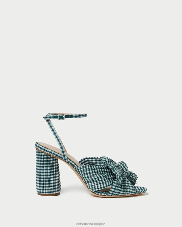 обувки мини зелен гингам Loeffler Randall N248X96 Жени камелия лък пета
