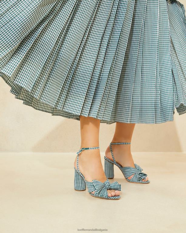 обувки мини зелен гингам Loeffler Randall N248X96 Жени камелия лък пета
